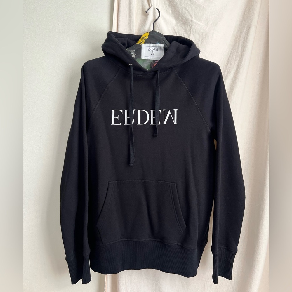 Erdem x H&M Logo Cotton Fleece Hoodie Black S